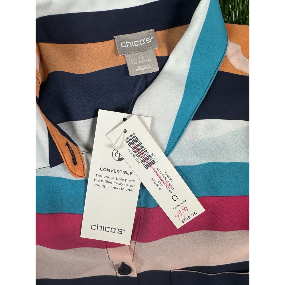 NEW Chico's Convertible 2 Piece Twin Set Bold Multi Color‎ Stripes Size Small - Picture 9 of 9